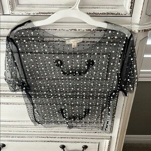 Sheer Black Top with pearls and sparkles